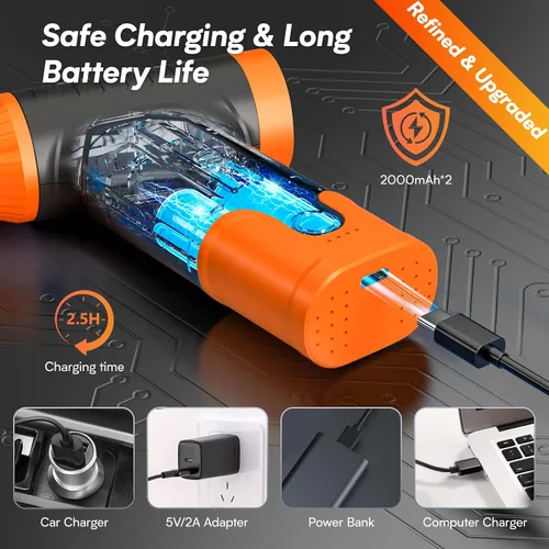 Vista 6 de Plumero de aire eléctrico para PC, plumero de aire comprimido (naranja)