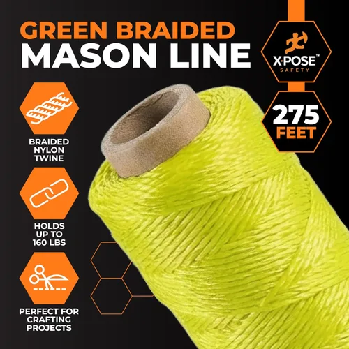 Vista 3 de Xpose Safety Green Mason Line String - Cuerda de nailon trenzado #18 - Línea de construcción duradera de 275 pies para herramientas de mampostería