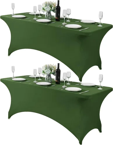 Vista 19 de Mantel de elastano para mesa de 6, 4 o 8 pies, universal, ajustable, para fiestas, banquetes, bodas y eventos, color verde manzana