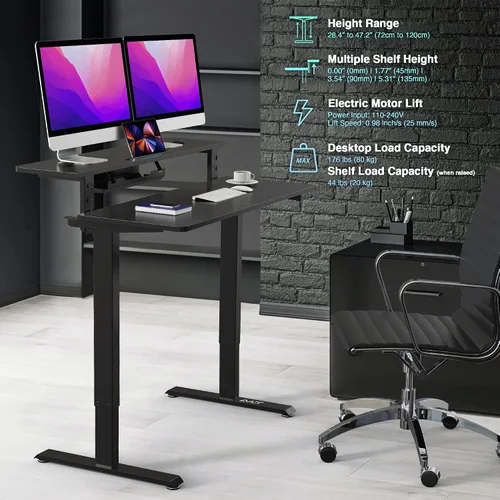 Vista 7 de AVLT Escritorio eléctrico de pie de 47 ″ con estante de doble nivel y Negro