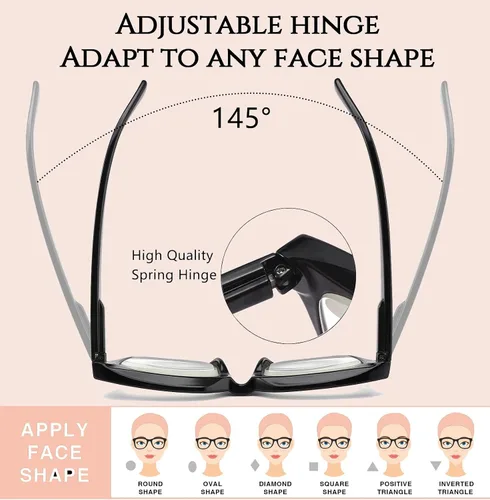 Vista 3 de Hubeye 5 Pairs Fashion Style Square Reading Glasses for Women Men Blue Light Blocking Computer Readers with leather case