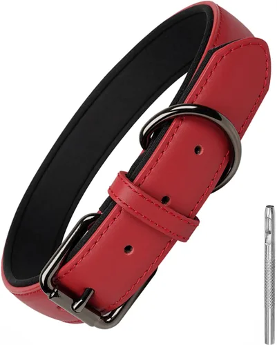 Vista 10 de Lmlpt Collar de cuero para perro, suave, acolchado, resistente, resistente, cómodo collar básico para mascotas con hebilla de metal ajustable a