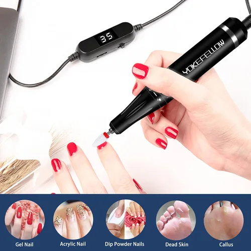 Vista 7 de YOKE FELLOW Taladro de uñas profesional - Taladros de uñas de 35000 RPM para uñas acrílicas, máquina profesional de brocas de uñas para eliminación