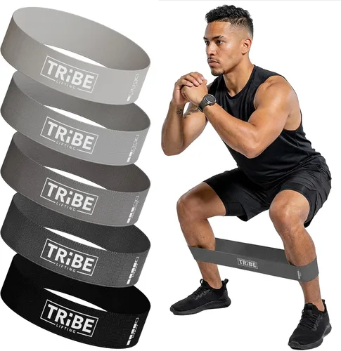 Vista 10 de Tribe Lifting - Bandas de resistencia de tela para glúteos y piernas Juego de 5 bandas de tela para entrenamiento Bandas gruesas de glúteos