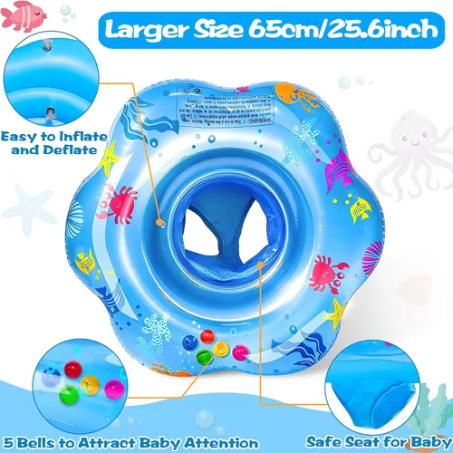 Vista 7 de 25.6" Inflatable Baby Pool Float for 6-36 Months Double Air Anti-Flip Safety Baby Swimming Float Toddler Swim Trainer Water Toys, Infant Swim