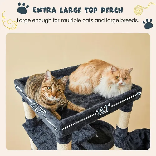 Vista 4 de MWPO Árbol grande para gatos de 74.8 pulgadas con postes rascadores cubiertos de sisal y condominio, torre alta para gatos, muebles