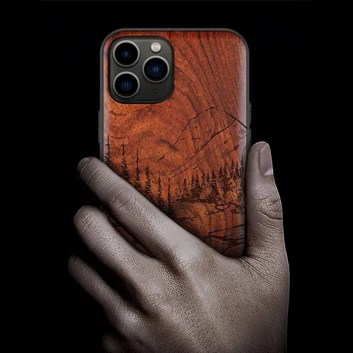 Vista 2 de Carveit Funda de madera para iPhone 11 Pro Max [madera natural y TPU suave negro] a prueba de golpes, protector de teléfono de madera único
