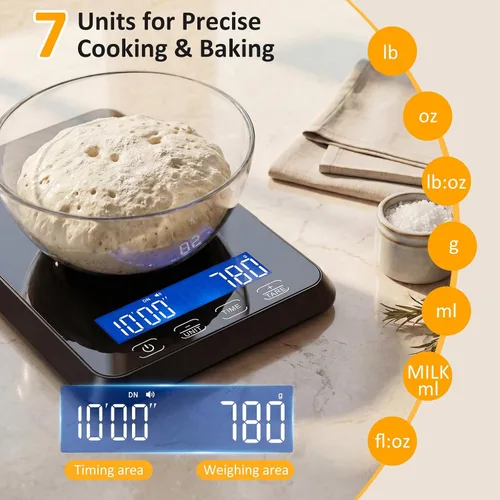 Vista 3 de Báscula de cocina, báscula de alimentos de 33 libras para hornear y cocinar Negro