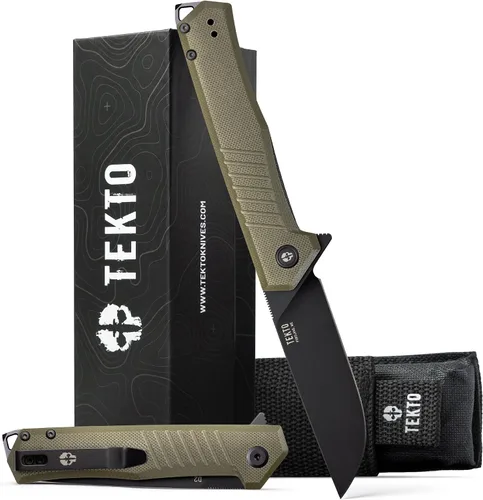 Vista 9 de TEKTO F1 Alpha - Cuchillo de bolsillo plegable, hoja trasera recta modificada, acero D2 recubierto de titanio, cuchillo táctico, cuchillos