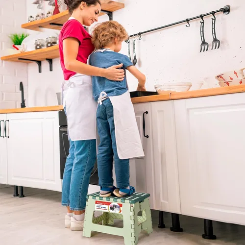 Vista 8 de ACSTEP Taburete plegable de 9 pulgadas, capacidad de 300 libras, taburetes plegables de plástico para niños y adultos, taburete plegable adecuado