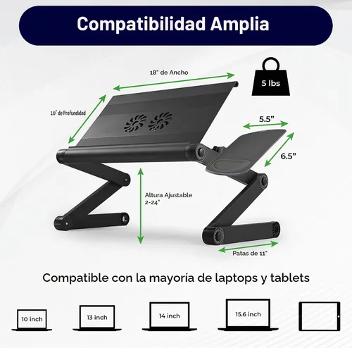 Vista 3 de Uncaged Ergonomics Soporte para laptop y escritorio de regazo con 2 Negro