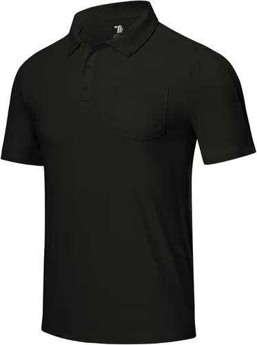Vista 34 de Rdruko Camisas polo para hombre de manga corta, secado rápido, para golf y deportes al aire libre con bolsillo 01 Negro