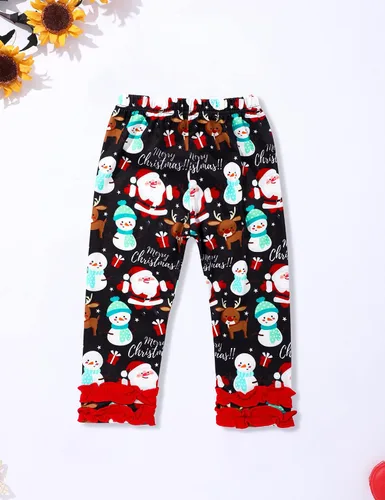 Vista 6 de Conjunto de 3 piezas de pantalones de Navidad para niñas pequeñas, diseño de ciervo y manga larga, regalos de Navidad para niñas