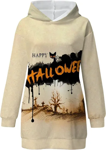 Vista 3 de Vestido de Halloween para mujer estampado de sudadera con capucha para otoño e invierno 2022