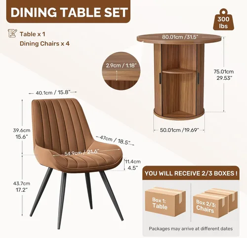 Vista 46 de Miereirl Moderno juego de comedor de 5 piezas para mesa redonda de madera de 4,31.5 pulgadas con estante de almacenamiento semiabierto y puerta