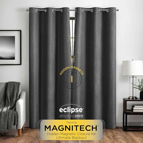 Vista 3 de Eclipse Welwick Magnitech - Cortina 100 % opaca con ojales, cierre magnético sin costuras para dormitorio, sala de estar o guardería, 63 pulgadas