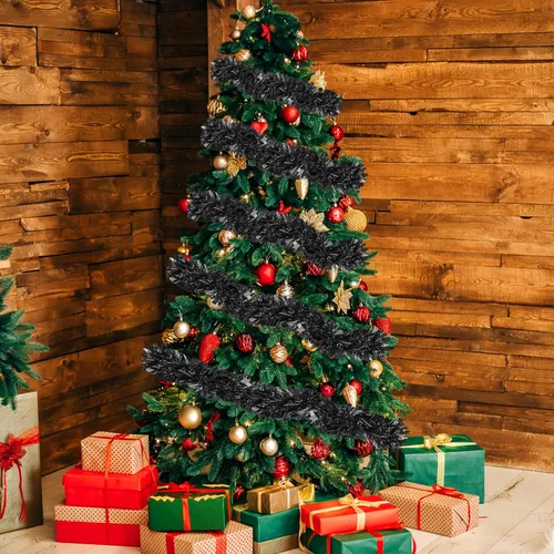 Vista 4 de Guirnalda de Oropel de Navidad de 70 Pies, Guirnalda de Oropel Metálico Retorcido con Purpurina, Decoraciones Colgantes para Árbol de Navidad