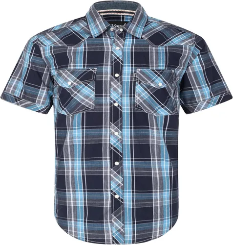 Vista 8 de Camisa casual para hombre estilo western con botones, de manga corta, dos bolsillos BLKWHT.