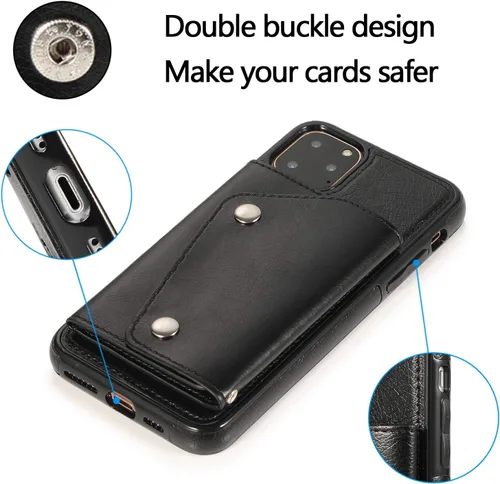 Vista 4 de LUVI Funda con tarjetero para iPhone 11 Pro con correa para el cuello, cadena cruzada, correa de muñeca, funda protectora con ranura para tarjeta