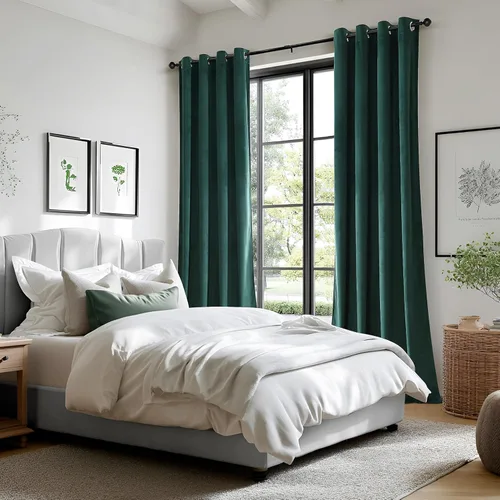 Vista 6 de Cortinas opacas de terciopelo verde oscuro de 84 pulgadas de largo, con ojales, para dormitorio, bloqueo de luz, aislamiento térmico, juego de 2