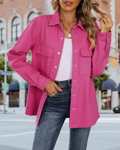 Vista 2 de luvamia Chaquetas vaqueras de primavera 2025 para mujer, chaqueta vaquera de gran tamaño con botones y bolsillos
