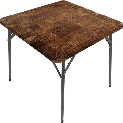 Vista 28 de Mesa cuadrada de tablones de madera, impresión de textura de tablones de madera, borde elástico, adecuada para catering y cocina, apta para mesa