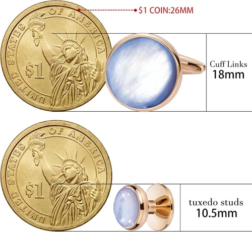 Vista 5 de Cufflinks and tuxedo studs Set for Men with Gift Box, Rose Gold Tone Mother-of-Pearl Cuff links for French Cuff Shirt and Dress Shirt, Suitable for