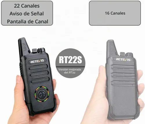 Vista 7 de Retevis RT22S Walkie Talkies recargables, pequeños walkie talkies para adultos, pantalla de señal de canal de alarma VOX, radios bidireccionales