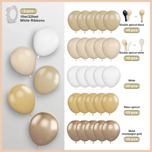 Vista 2 de Set de globos de albaricoque, 60 unidades de globos de albaricoque dorado y blanco, globos de látex de albaricoque desnudo de 12 pulgadas, globos