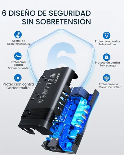 Vista 6 de DOACE Convertidor de voltaje de EE. UU. a Europa para alisador de cabello Negro