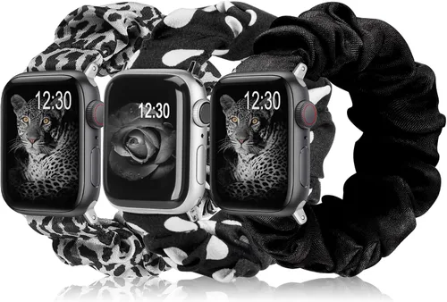Vista 31 de TOYOUTHS - 3 paquetes compatibles con Apple Watch Band Scrunchies 1.496 in (38 mm) tela suave patrón impreso pulsera de tela para mujer iWatch