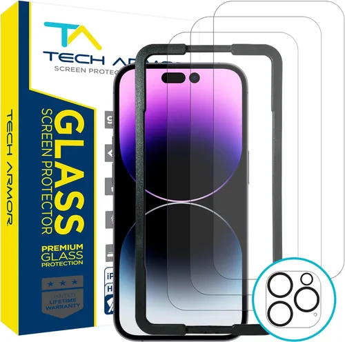 Vista 11 de Tech Armor Protector de pantalla de vidrio balístico diseñado para Apple iPhone 12 Pro Max de 6.7 pulgadas, paquete de 3 unidades de vidrio templado