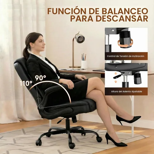 Vista 7 de GTPLAYER - Silla de oficina de piel sintética, silla de escritorio para el hogar con brazos abatibles, color negro Respaldo ergonómico, cojín