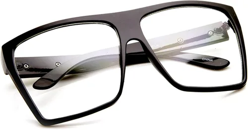 Vista 4 de Super Oversized Eyeglasses Flat Top Square Clear Lens Glasses Frames