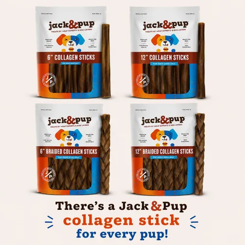 Vista 6 de Jack&Pup Palitos de colágeno de 6 pulgadas para perros, masticables sin cuero crudo para perros, masticables de colágeno de larga duración