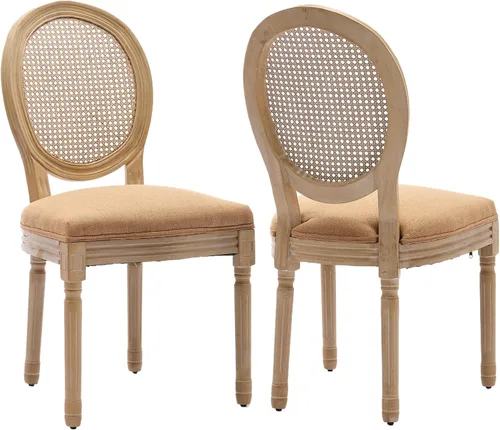 Vista 32 de ODUSE-DAILY French Country - Juego de 2 sillas de comedor de color caramelo, sillas de cocina y comedor, sillas de cocina de piel sintética, Ámbar