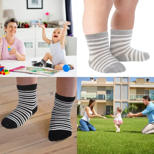 Vista 5 de Calcetines antideslizantes para bebé, 12 pares de calcetines de agarre de algodón, calcetines de agarre para bebé niño