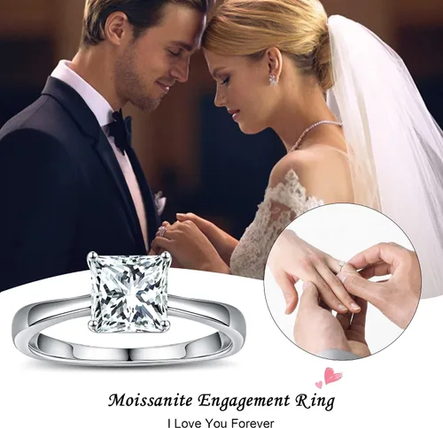 Vista 3 de SMILEST 1.5ct Princess Cut Moissanite Rings for Women, 925 Sterling Silver