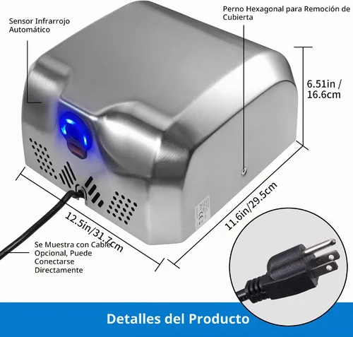 Vista 4 de Goetland Secador de manos comercial de acero inoxidable 1800w automático de alta velocidad resistente con pulido mate, paquete de 2