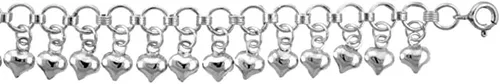 Vista 2 de Pulsera de plata de ley con dije de corazones diminutos para mujer, 0.512 in, caída para muñecas de 7 a 8 pulgadas, Metal