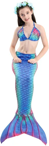 Vista 2 de 5Pcs Girls Swimsuit Mermaid Tails for Swimming Princess Bikini Bathing Suit Set Can Add Monofin for 4T 6T 8T 10T 12T