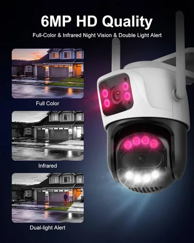 Vista 4 de Cámara de seguridad para exteriores de doble lente WiFi de 6 MP para exteriores, cámara de vigilancia doméstica, inalámbrica de 2.4 GHz, PTZ