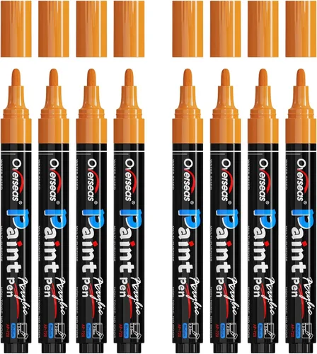 Vista 8 de Overseas - Marcadores de pintura acrílica negra, paquete de 8, bolígrafos de pintura de punta media Waterproof, Quick Dry, Fade Resistant, Non
