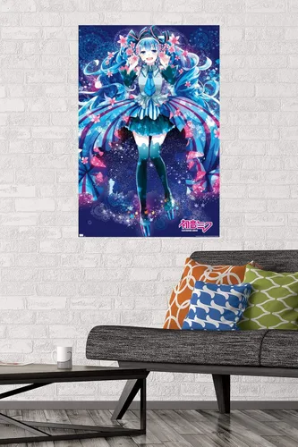 Vista 2 de Hatsune Miku - Póster de pared de flores, 34 pulgadas de largo x 22.4 pulgadas de ancho, versión premium sin marco
