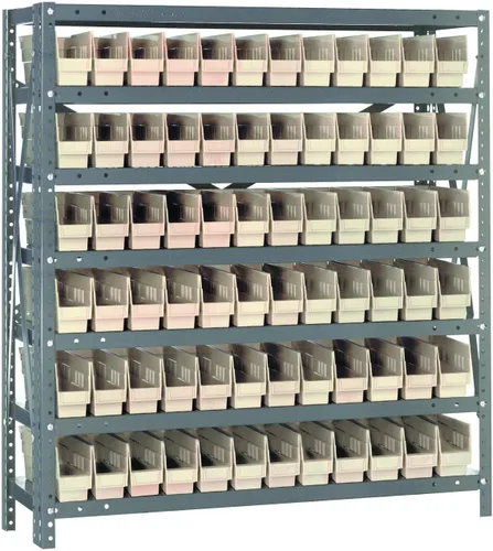 Vista 274 de Quantum QSBU-245BK Heavy Duty Shelving Unit with (7) Shelves and (24) QUS245 Black Bins for Garage Warehouse Storage Distribution 400 lb Load
