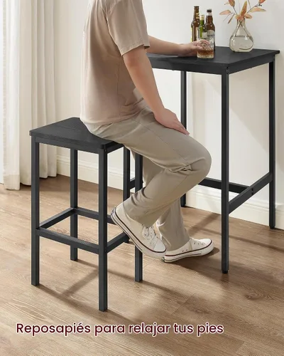 Vista 7 de VASAGLE - Juego de mesa de bar y sillas, mesa cuadrada con 2 taburetes, juego de pub para comedor para 2, ahorro de espacio para cocina, desayuno