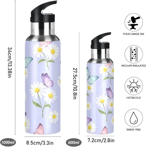 Vista 2 de Botella de agua deportiva sin BPA aislada de 32 onzas, botella de agua aislada al vacío de acero inoxidable para gimnasio, viajes al aire libre