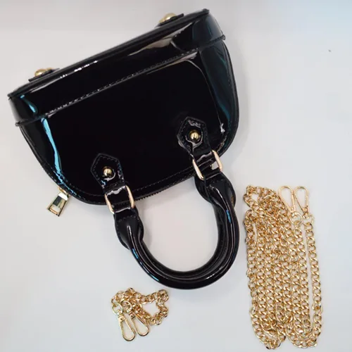 Vista 6 de Cremallera alrededor de la bóveda de cuero de patente Satchel Mini Top Handle Tote Bag Shell Shape Monedero Bolsos