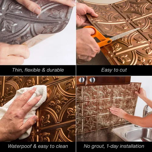 Vista 4 de FASÄDE Kit decorativo para salpicaduras de vinilo de estilo tradicional y patrón 4 de 15 pies cuadrados en bronce de las Bermudas