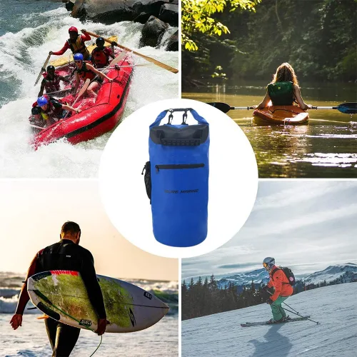 Vista 7 de ISURE MARINE Bolsa seca impermeable con bolsillo con cremallera de 20 litros, funda impermeable para teléfono, con cierre superior, bolsas de viaje